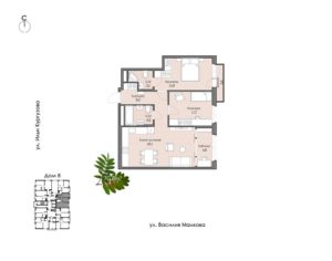 Дом 3; 4 | Секции 4-8 - Планировка двухкомнатной квартиры в ЖК Ботаника в Комарово парк в Тюмени