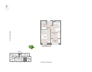 Дом 5 | Секция 9 - Планировка однокомнатной квартиры в ЖК Ботаника в Комарово парк в Тюмени