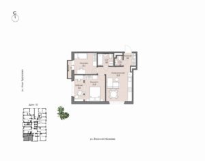 Дом 6 | Секция 10 - Планировка двухкомнатной квартиры в ЖК Ботаника в Комарово парк в Тюмени
