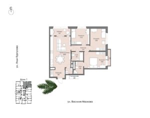 Дом 1 | Секция 1 - Планировка трехкомнатной квартиры (и больше) в ЖК Ботаника в Комарово парк в Тюмени