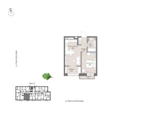 Дом 5 | Секция 9 - Планировка однокомнатной квартиры в ЖК Ботаника в Комарово парк в Тюмени