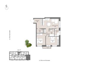 Дом 5 | Секция 9 - Планировка двухкомнатной квартиры в ЖК Ботаника в Комарово парк в Тюмени