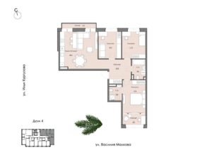 Дом 3; 4 | Секции 4-8 - Планировка трехкомнатной квартиры (и больше) в ЖК Ботаника в Комарово парк в Тюмени