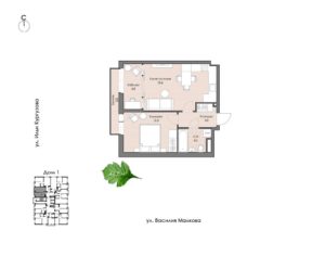 Дом 1 | Секция 1 - Планировка однокомнатной квартиры в ЖК Ботаника в Комарово парк в Тюмени