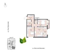 Дом 3; 4 | Секции 4-8 - Планировка двухкомнатной квартиры в ЖК Ботаника в Комарово парк в Тюмени