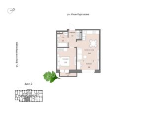Дом 2 | Секции 2; 3 - Планировка однокомнатной квартиры в ЖК Ботаника в Комарово парк в Тюмени