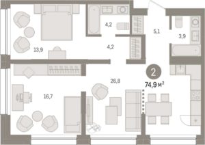 Дом 1 | Секции 1.1-1.8 - Планировка трехкомнатной квартиры (и больше) в ЖК Зарека в Тюмени