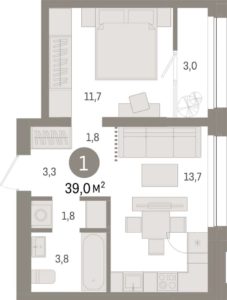 Дом 1 | Секции 1.1-1.8 - Планировка однокомнатной квартиры в ЖК Зарека в Тюмени