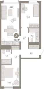 Дом 1 | Секции 1.1-1.8 - Планировка двухкомнатной квартиры в ЖК Зарека в Тюмени