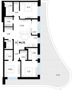ГП-1; ГП-2; ГП-3 - Планировка трехкомнатной квартиры (и больше) в ЖК В Гагаринском парке в Тюмени