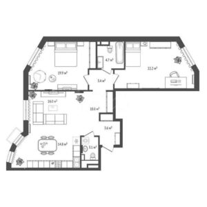 Корпус 5 - Особняк Решетникова - Планировка трехкомнатной квартиры (и больше) в ЖК Вознесенский в Тюмени