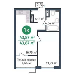 Дом ГП-1.3 - Планировка однокомнатной квартиры в ЖК DOK (ДОК) в Тюмени