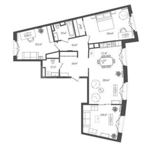 Корпус 3 - Особняк Текутьева - Планировка трехкомнатной квартиры (и больше) в ЖК Вознесенский в Тюмени