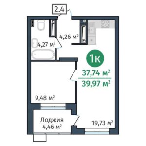 Дом ГП-1.3 - Планировка однокомнатной квартиры в ЖК DOK (ДОК) в Тюмени