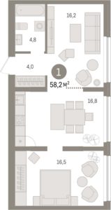 Дом 1 | Секции 1.1-1.8 - Планировка двухкомнатной квартиры в ЖК Зарека в Тюмени