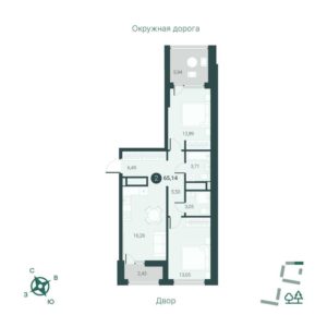 Дом ГП-1 на Первооткрывателей 9 - Планировка двухкомнатной квартиры в ЖК Мотивы в Тюмени