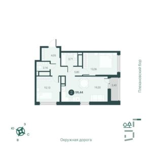 Дом ГП-4 на Первооткрывателей 15 - Планировка двухкомнатной квартиры в ЖК Мотивы в Тюмени