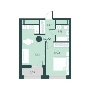Дом ГП-8 на Первооткрывателей 19 - Планировка однокомнатной квартиры в ЖК Мотивы в Тюмени