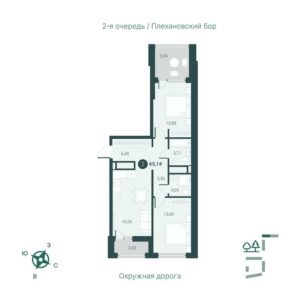 Дом ГП-4 на Первооткрывателей 15 - Планировка двухкомнатной квартиры в ЖК Мотивы в Тюмени