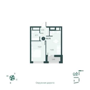 Дом ГП-4 на Первооткрывателей 15 - Планировка однокомнатной квартиры в ЖК Мотивы в Тюмени