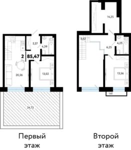 ГП-6 - Планировка двухкомнатной квартиры в ЖК В Гагаринском парке в Тюмени